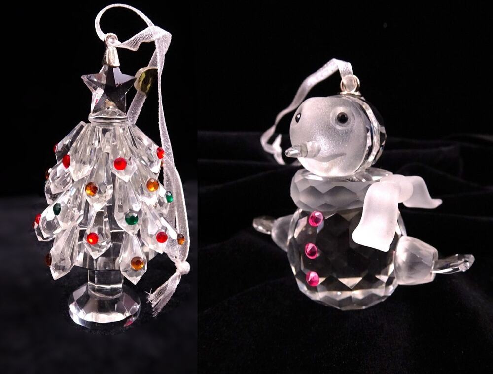 TWO 2003 Home for Holidays Crystal Christmas Ornaments Tree Snowman Full Lead 2